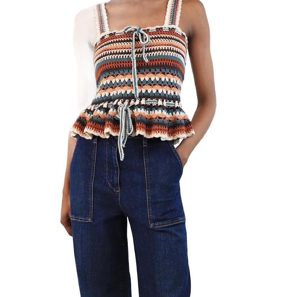 ULLA JOHNSON Zita Crochet-knit Cotton Tank In Nile in size small